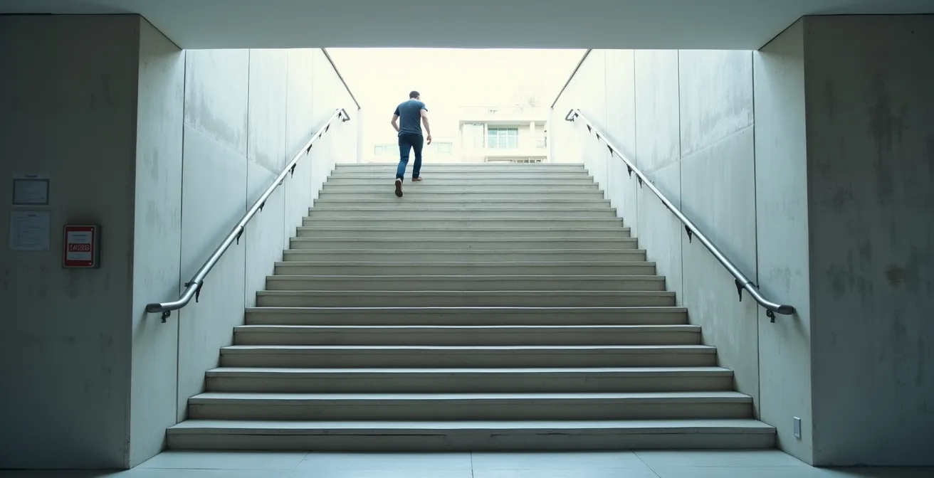 Vue minimaliste d'un environnement de bureau avec escaliers mis en valeur pour encourager l'activité physique