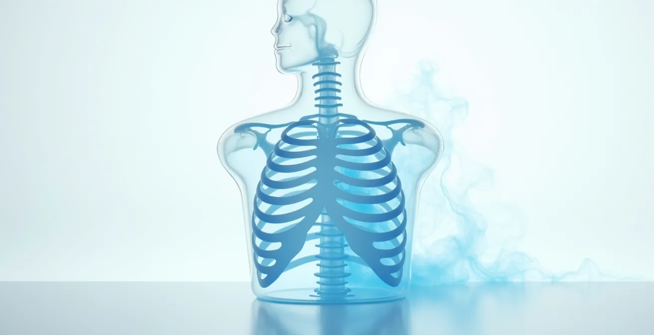 Coupe anatomique latérale montrant le mouvement respiratoire du thorax