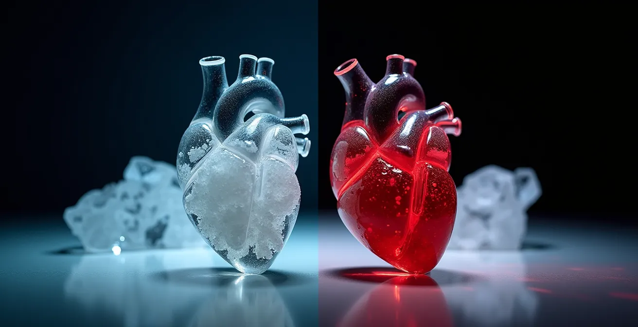 Comparaison visuelle entre un cœur avec artères calcifiées et un test d'effort cardiaque