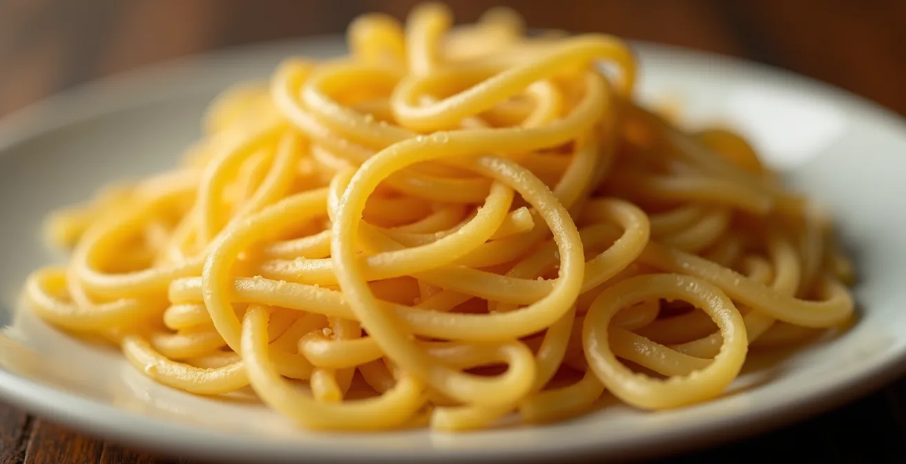 Gros plan sur des pâtes al dente montrant leur texture ferme, symbole d'un index glycémique plus bas