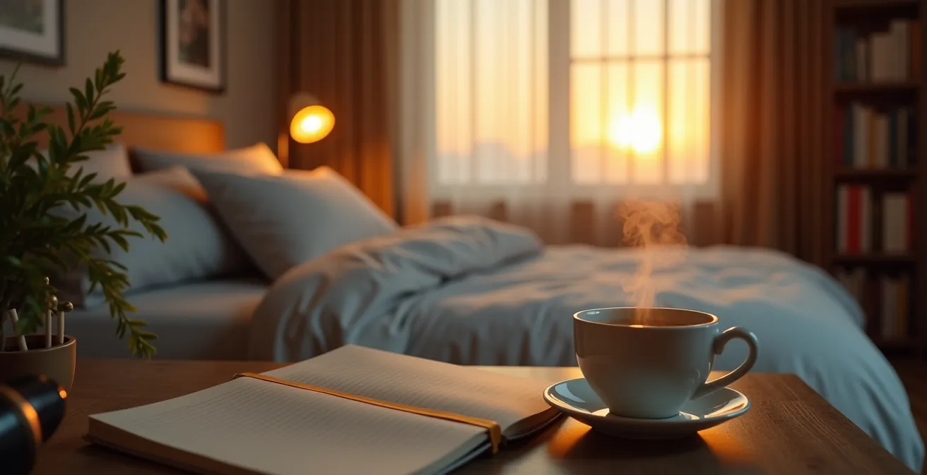 Environnement apaisant d'une chambre d'étudiant préparée pour un sommeil optimal