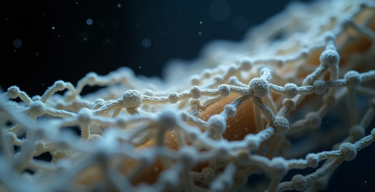 Visualisation de la tenségrité corporelle sous forme de réseau de fils interconnectés